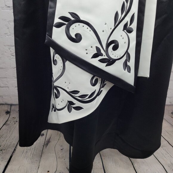 Jessica McClintock Black White Strapless Backless Embroidered Dress Gown USA 2 - Picture 11 of 15